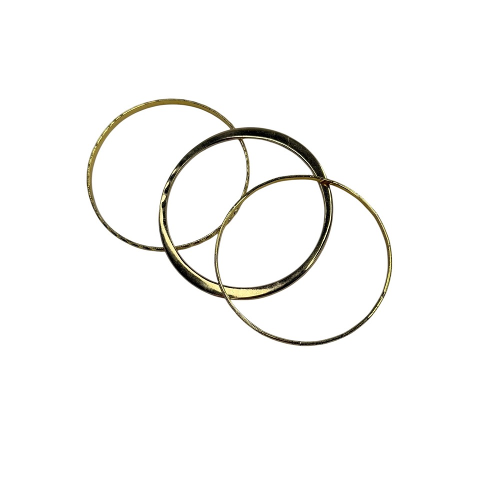 Set of 3 Gold Tone Bangle Bracelets Etched Textured Smooth Stackable Chic 8"